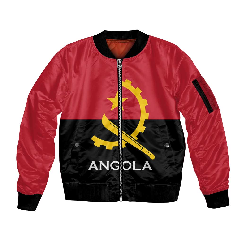 Angola Country Flag Sleeve Zip Bomber Jacket Virtus Unita Fortior