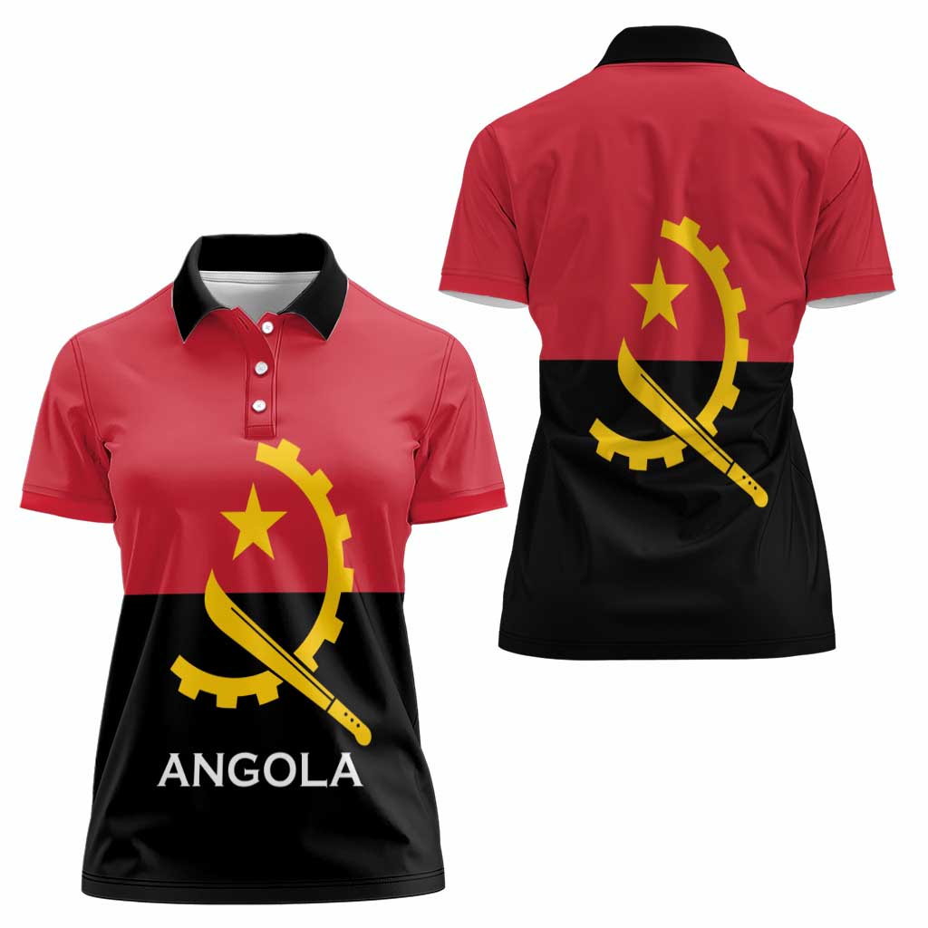 Angola Country Flag Women Polo Shirt Virtus Unita Fortior