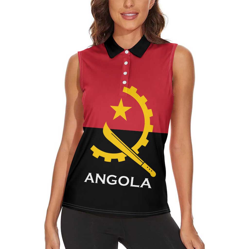 Angola Country Flag Women Sleeveless Polo Shirt Virtus Unita Fortior