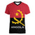 Angola Country Flag Women V-Neck T-Shirt Virtus Unita Fortior