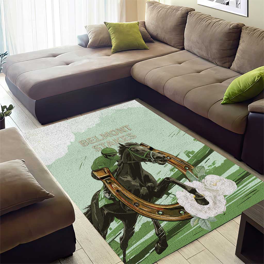 158th Anniversary Belmont Horse Racing Area Rug Run for the Carnations