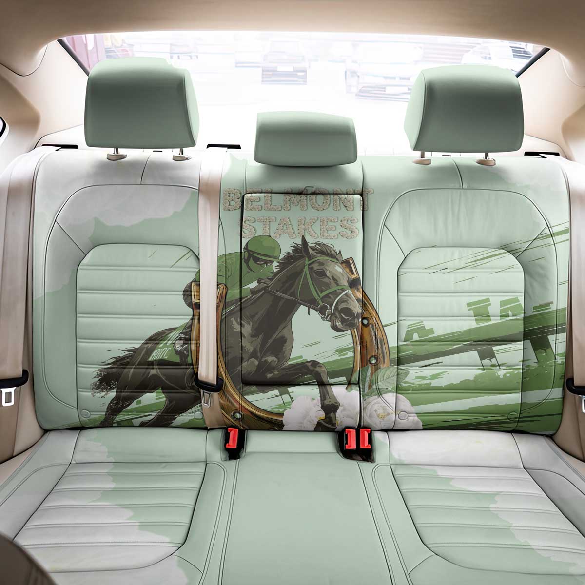 158th Anniversary Belmont Horse Racing Back Car Seat Cover Run for the Carnations