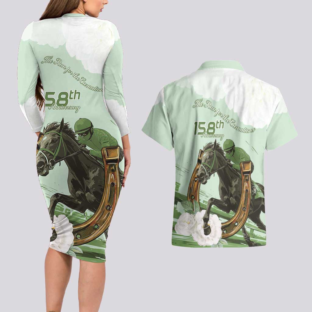 158th Anniversary Belmont Horse Racing Couples Matching Long Sleeve Bodycon Dress and Hawaiian Shirt Run for the Carnations