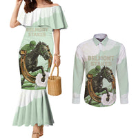 158th Anniversary Belmont Horse Racing Couples Matching Mermaid Dress and Long Sleeve Button Shirt Run for the Carnations