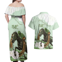 158th Anniversary Belmont Horse Racing Couples Matching Off Shoulder Maxi Dress and Hawaiian Shirt Run for the Carnations