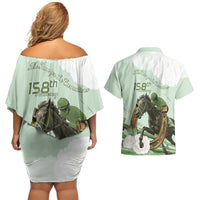 158th Anniversary Belmont Horse Racing Couples Matching Off Shoulder Short Dress and Hawaiian Shirt Run for the Carnations