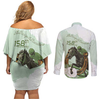 158th Anniversary Belmont Horse Racing Couples Matching Off Shoulder Short Dress and Long Sleeve Button Shirt Run for the Carnations