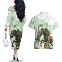 158th Anniversary Belmont Horse Racing Couples Matching Off The Shoulder Long Sleeve Dress and Hawaiian Shirt Run for the Carnations