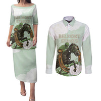 158th Anniversary Belmont Horse Racing Couples Matching Puletasi and Long Sleeve Button Shirt Run for the Carnations