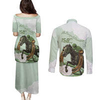 158th Anniversary Belmont Horse Racing Couples Matching Puletasi and Long Sleeve Button Shirt Run for the Carnations