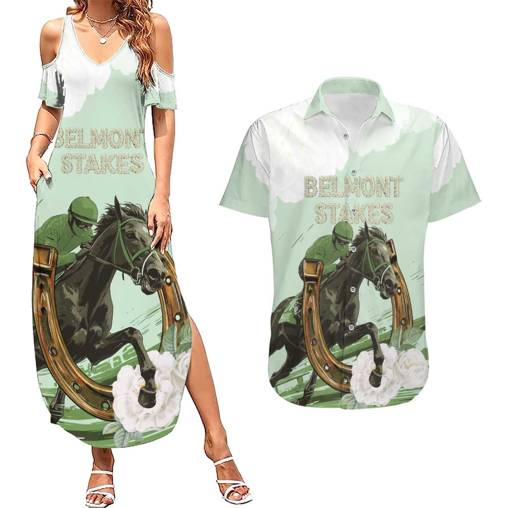 158th Anniversary Belmont Horse Racing Couples Matching Summer Maxi Dress and Hawaiian Shirt Run for the Carnations