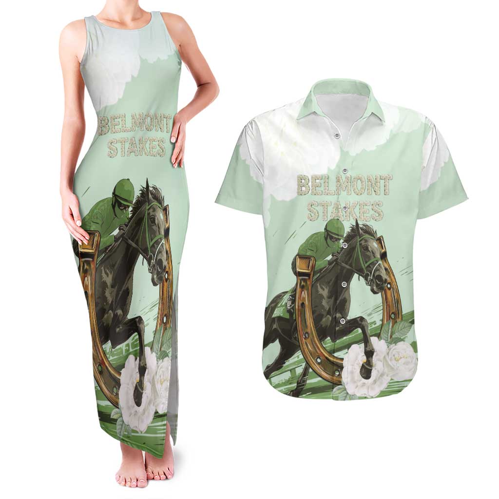 158th Anniversary Belmont Horse Racing Couples Matching Tank Maxi Dress and Hawaiian Shirt Run for the Carnations