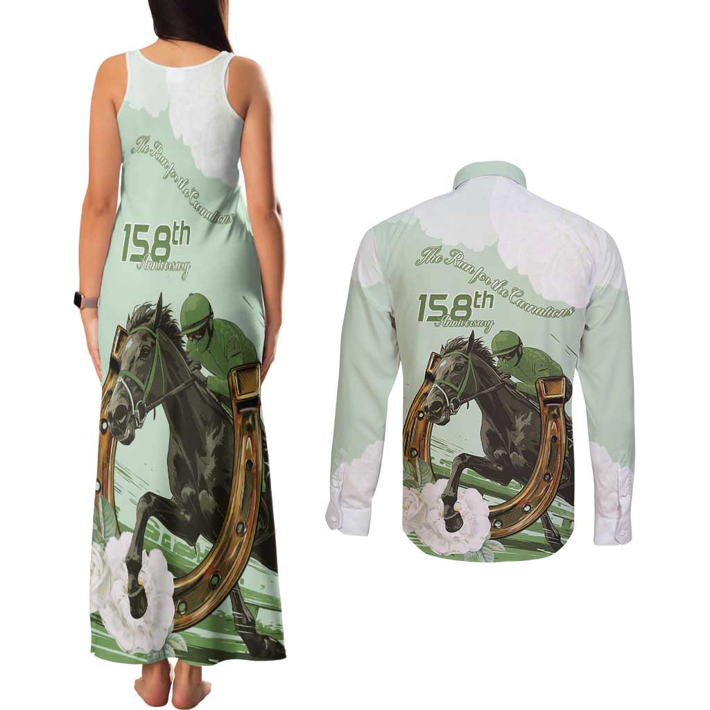 158th Anniversary Belmont Horse Racing Couples Matching Tank Maxi Dress and Long Sleeve Button Shirt Run for the Carnations