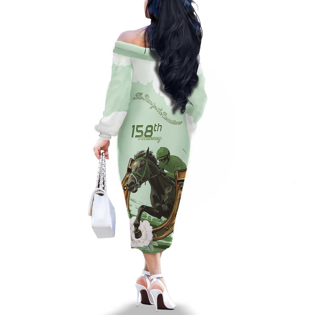 158th Anniversary Belmont Horse Racing Family Matching Off The Shoulder Long Sleeve Dress and Hawaiian Shirt Run for the Carnations