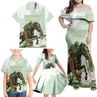 158th Anniversary Belmont Horse Racing Family Matching Off Shoulder Maxi Dress and Hawaiian Shirt Run for the Carnations