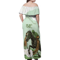 158th Anniversary Belmont Horse Racing Family Matching Off Shoulder Maxi Dress and Hawaiian Shirt Run for the Carnations