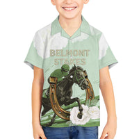 158th Anniversary Belmont Horse Racing Family Matching Off Shoulder Short Dress and Hawaiian Shirt Run for the Carnations