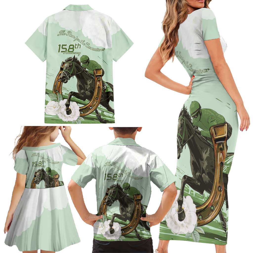 158th Anniversary Belmont Horse Racing Family Matching Short Sleeve Bodycon Dress and Hawaiian Shirt Run for the Carnations