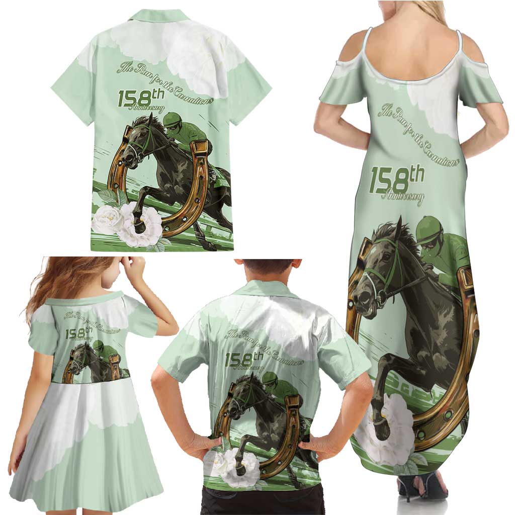 158th Anniversary Belmont Horse Racing Family Matching Summer Maxi Dress and Hawaiian Shirt Run for the Carnations