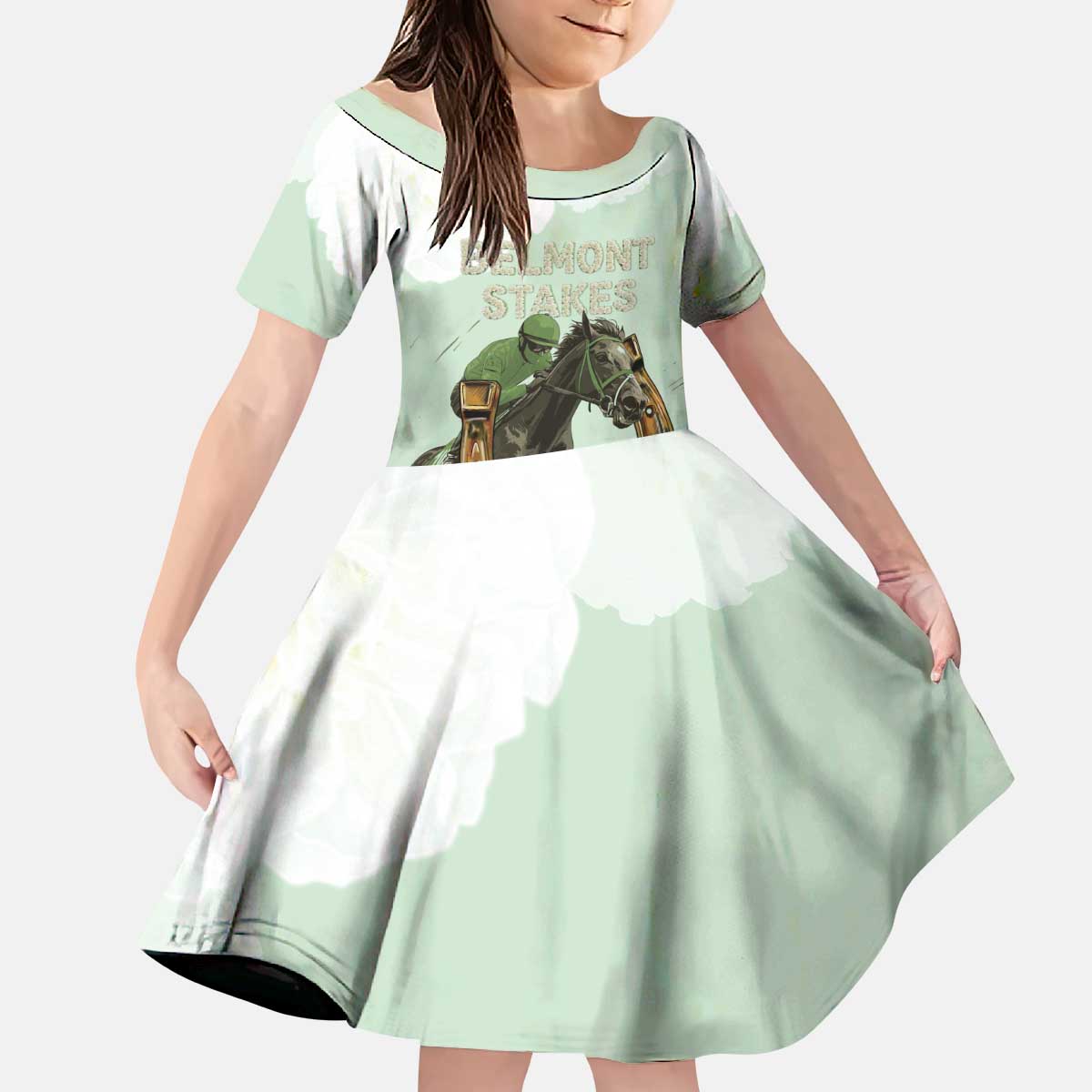 158th Anniversary Belmont Horse Racing Kid Short Sleeve Dress Run for the Carnations