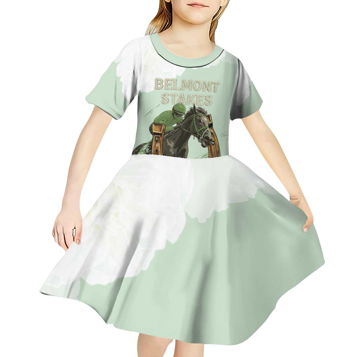 158th Anniversary Belmont Horse Racing Kid Short Sleeve Dress Run for the Carnations