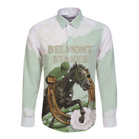 158th Anniversary Belmont Horse Racing Long Sleeve Button Shirt Run for the Carnations