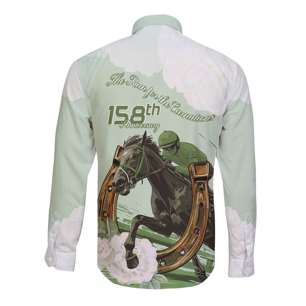 158th Anniversary Belmont Horse Racing Long Sleeve Button Shirt Run for the Carnations