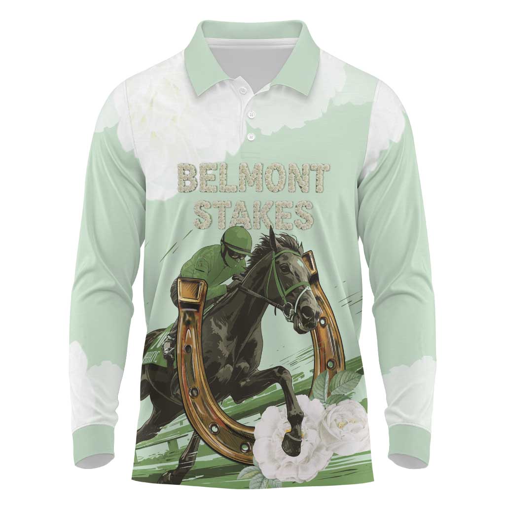 158th Anniversary Belmont Horse Racing Long Sleeve Polo Shirt Run for the Carnations