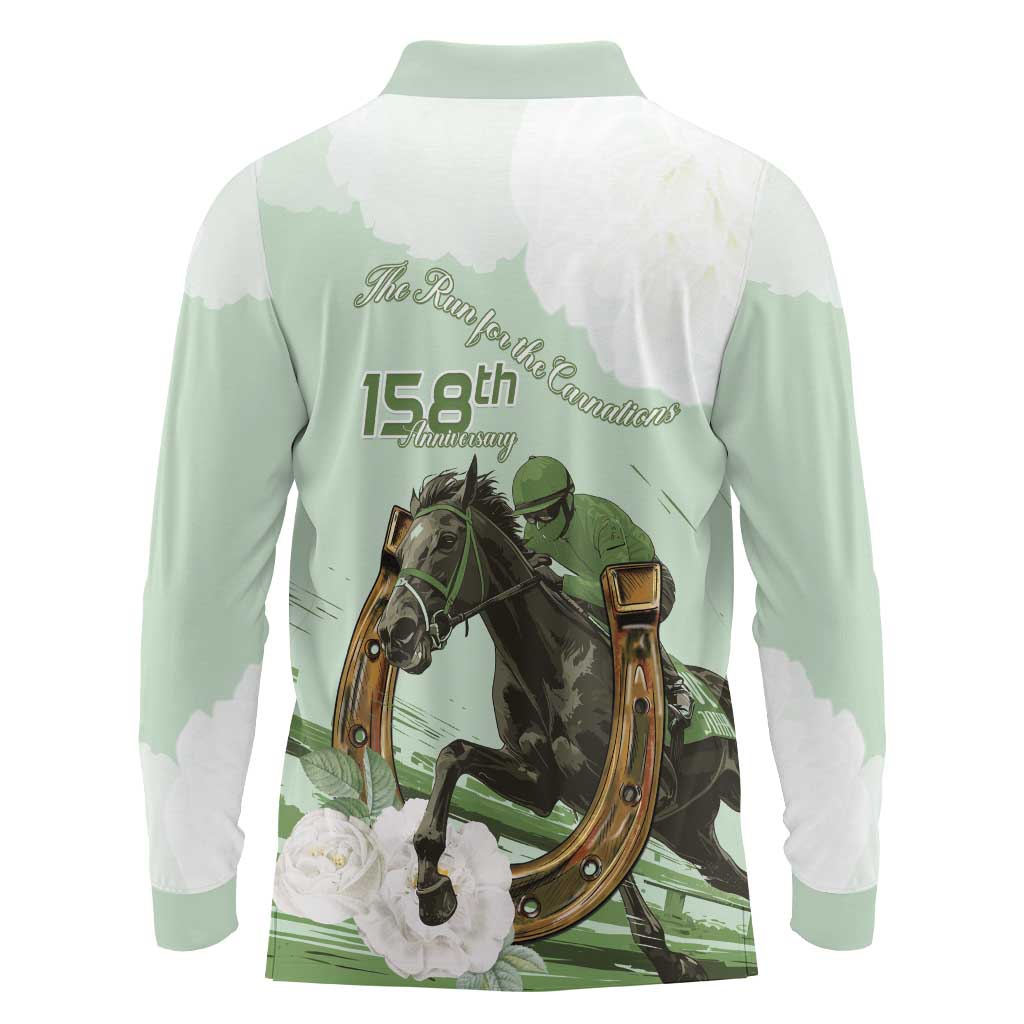 158th Anniversary Belmont Horse Racing Long Sleeve Polo Shirt Run for the Carnations
