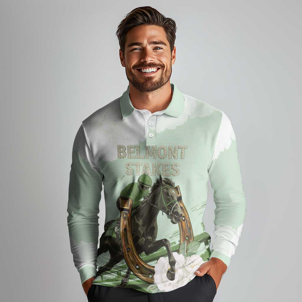 158th Anniversary Belmont Horse Racing Long Sleeve Polo Shirt Run for the Carnations