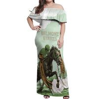 158th Anniversary Belmont Horse Racing Off Shoulder Maxi Dress Run for the Carnations