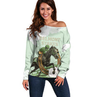 158th Anniversary Belmont Horse Racing Off Shoulder Sweater Run for the Carnations