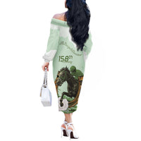 158th Anniversary Belmont Horse Racing Off The Shoulder Long Sleeve Dress Run for the Carnations