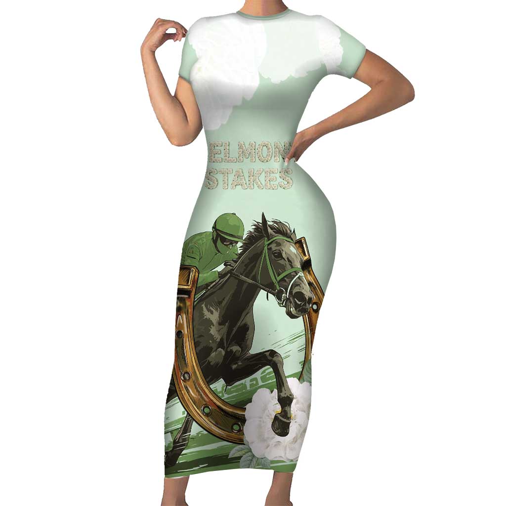 158th Anniversary Belmont Horse Racing Short Sleeve Bodycon Dress Run for the Carnations