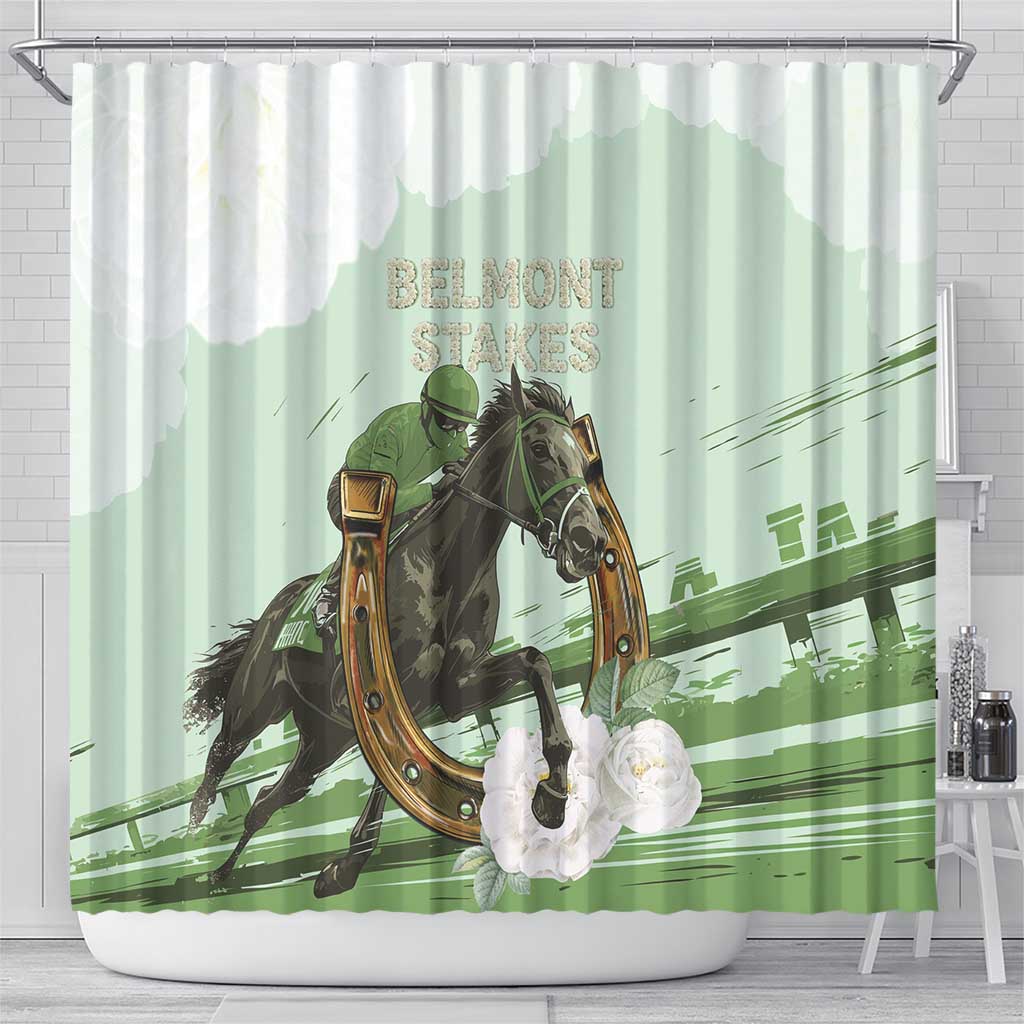 158th Anniversary Belmont Horse Racing Shower Curtain Run for the Carnations