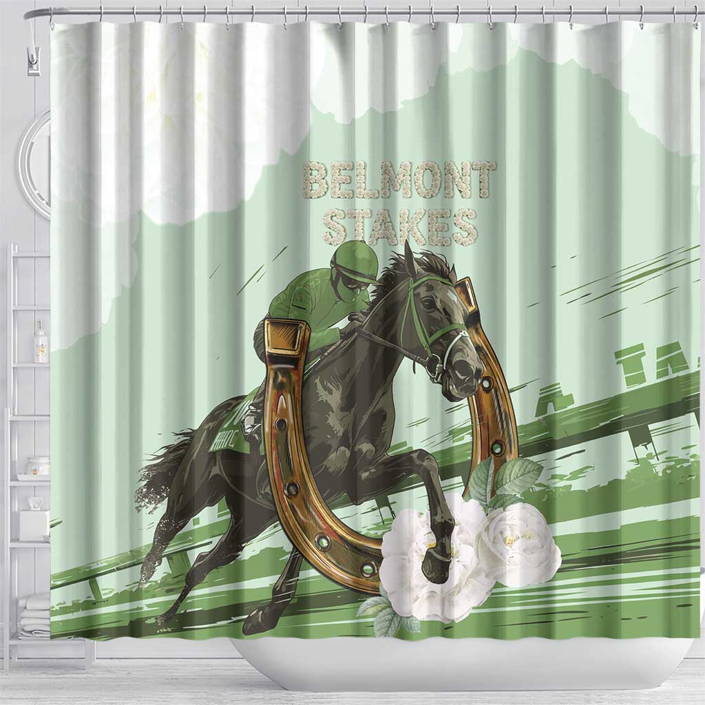 158th Anniversary Belmont Horse Racing Shower Curtain Run for the Carnations