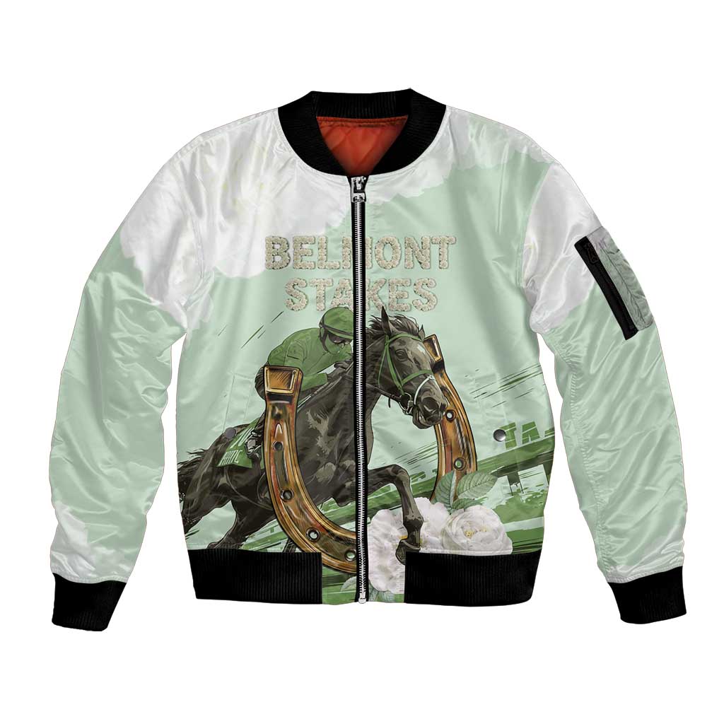 158th Anniversary Belmont Horse Racing Sleeve Zip Bomber Jacket Run for the Carnations