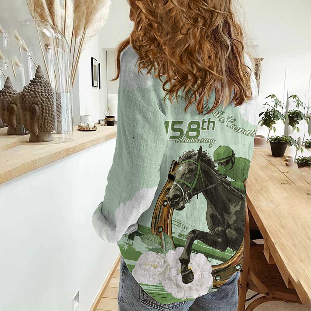 158th Anniversary Belmont Horse Racing Women Casual Shirt Run for the Carnations