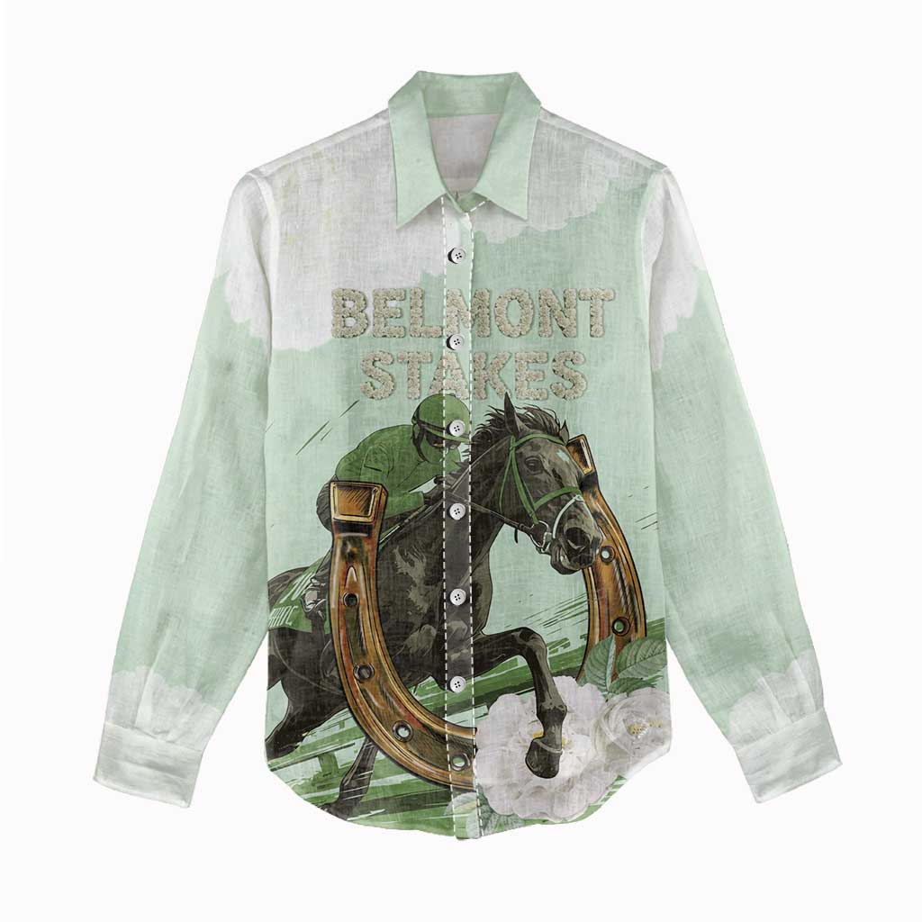 158th Anniversary Belmont Horse Racing Women Casual Shirt Run for the Carnations