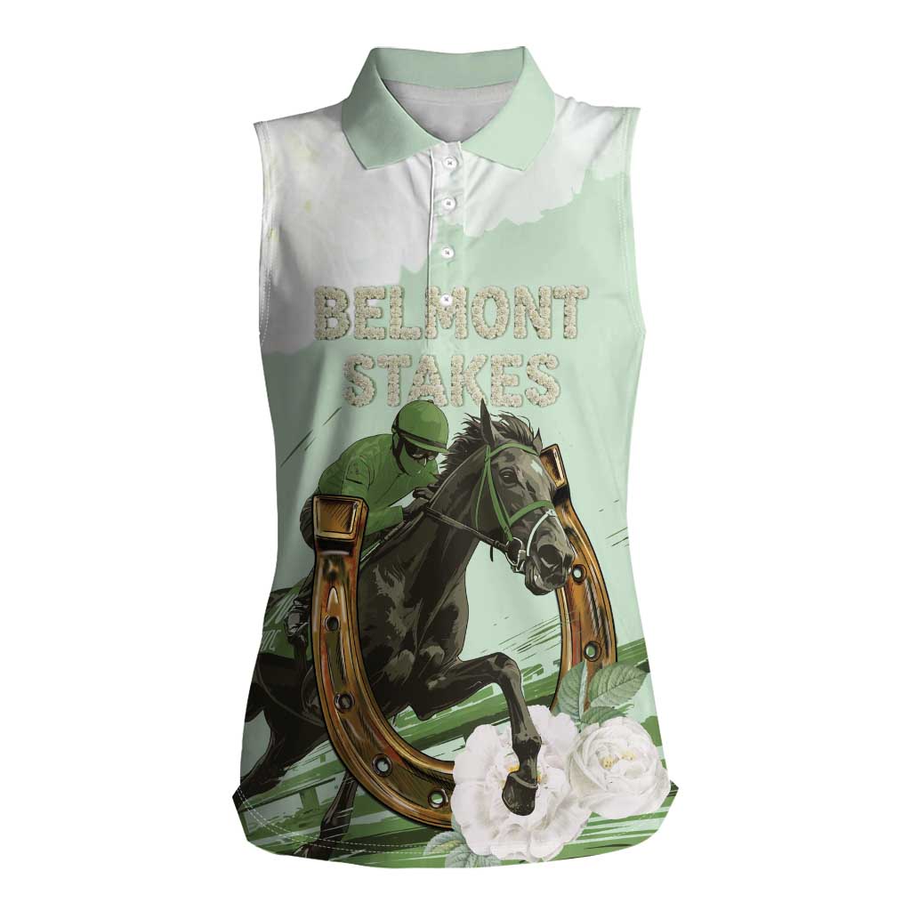 158th Anniversary Belmont Horse Racing Women Sleeveless Polo Shirt Run for the Carnations