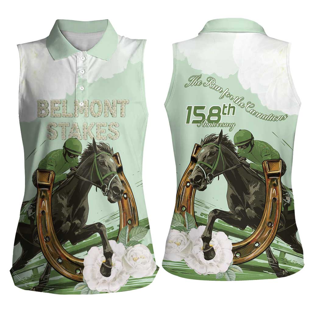 158th Anniversary Belmont Horse Racing Women Sleeveless Polo Shirt Run for the Carnations