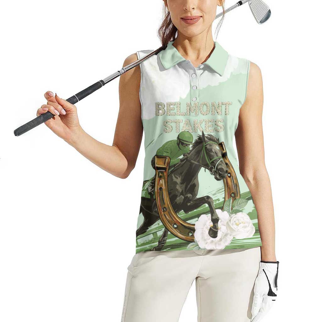 158th Anniversary Belmont Horse Racing Women Sleeveless Polo Shirt Run for the Carnations