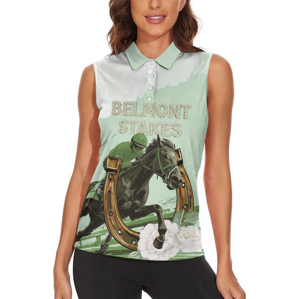 158th Anniversary Belmont Horse Racing Women Sleeveless Polo Shirt Run for the Carnations