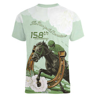 158th Anniversary Belmont Horse Racing Women V-Neck T-Shirt Run for the Carnations