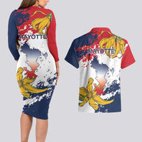 Ra Hachiri 976 Couples Matching Long Sleeve Bodycon Dress and Hawaiian Shirt Mayotte Map With Ylang Ylang