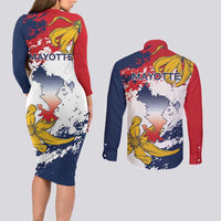 Ra Hachiri 976 Couples Matching Long Sleeve Bodycon Dress and Long Sleeve Button Shirt Mayotte Map With Ylang Ylang