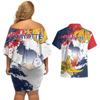 Ra Hachiri 976 Couples Matching Off Shoulder Short Dress and Hawaiian Shirt Mayotte Map With Ylang Ylang