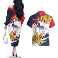Ra Hachiri 976 Couples Matching Off The Shoulder Long Sleeve Dress and Hawaiian Shirt Mayotte Map With Ylang Ylang