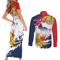 Ra Hachiri 976 Couples Matching Short Sleeve Bodycon Dress and Long Sleeve Button Shirt Mayotte Map With Ylang Ylang