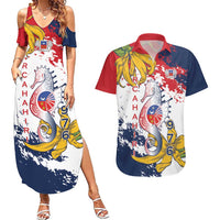 Ra Hachiri 976 Couples Matching Summer Maxi Dress and Hawaiian Shirt Mayotte Map With Ylang Ylang